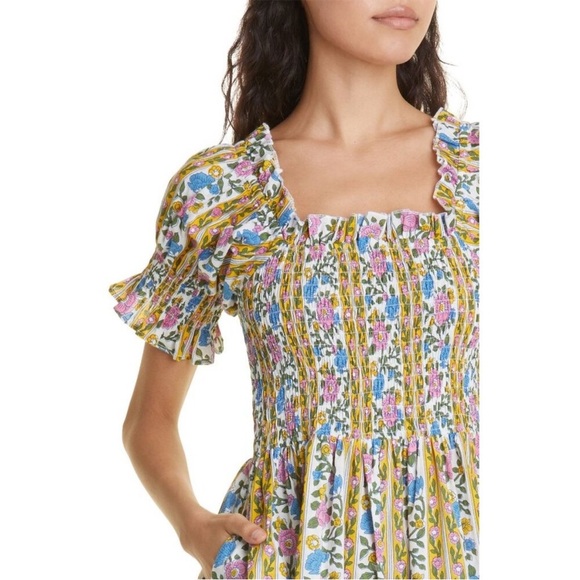 Mille Kiki Floral Print Off Shoulder Smocked Dress Large 8-10 - Picture 5 of 12